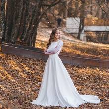 Wedding Dress A-Line O-Neck Lace Appliques Full Sleeve Floor Length Sweep Train Charming Bridal Gown Custom Made New Arrivals 2024 - buy cheap