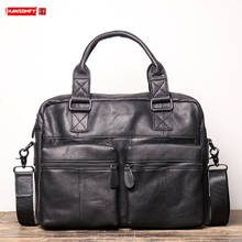Genuine Leather Men's Handbag Large Capacity Men Portable Briefcase Frosted Leather Shoulder Crossbody Bag 14 Inch Computer Bag 2024 - buy cheap