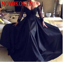 Vestidos de festa 2020 com ombro de fora, apliques de renda, manga comprida, sexy, que varre, treino, formal, noite, vestidos de fiesta 2024 - compre barato