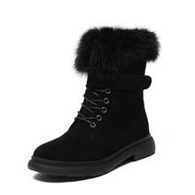 LEOSOXS-Botas de nieve cálidas de piel de conejo para mujer, zapatos informales a la moda, talla grande 43, con cordones y cremallera, Invierno 2024 - compra barato