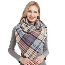 Цветной зимний шарф, женские модные клетчатые зимние шарфы для дам, теплые кашемировые шали, треугольные бандажные пашмины 2024 - купить недорого