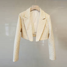 Damasco tweed jaquetas casaco feminino entalhado cropped casacos de manga longa outono francês squined outwear vintage de luxo escritório b911 2024 - compre barato