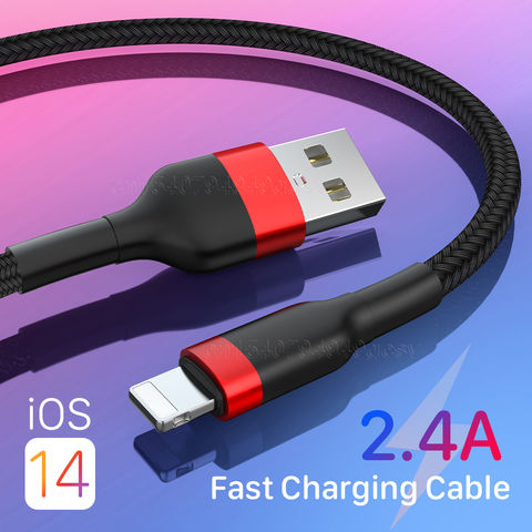 Нейлоновый USB-кабель для iPhone 12 11 Pro Max Xs X 8 7 6s 2.4A, кабель для быстрой зарядки для iPhone, зарядный кабель, USB-кабель для передачи данных 0,3/1/2 м 2022 - купить недорого