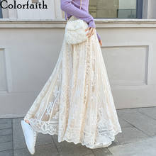 Colorfaith-Falda larga hasta el tobillo para mujer, falda de encaje coreano elegante, acampanada, cintura alta, salvaje, 2021, SK1305 2024 - compra barato