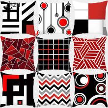 Pillow Case Red Geometric Cushion Cover Polyester Decorative Throw Pillow Fashion Plaid Striped Sofa Pillow Home Decor 10069 2024 - buy cheap