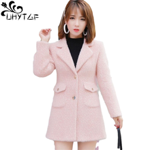 Uhytgf casaco de lã imitado de vison, casaco feminino de lã com lapela fashion em cor pura selvagem, quente e casual 1423 2024 - compre barato