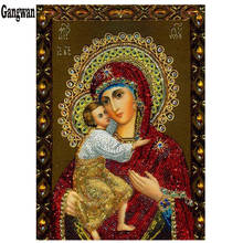 Mosaico cruz religiosa com bordado 3d, pintura de diamante religiosa com strass quadrado, imagens da virgem maria, presente 2024 - compre barato