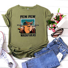 Pew pew, camiseta feminina de algodão, camiseta gráfica de estampa divertida para mulheres 2024 - compre barato