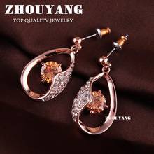 Zhuyang brincos de gota para mulheres, joia de ouro rosa feita com cristal austríaco genuíno para mulheres zye002 2024 - compre barato