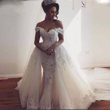 Retro Lace Off The Shoulder Wedding Dresses Detachable Tulle Sweep Train Bridal Gowns Saudi Arabia Vestidos Cusotm Made 2024 - buy cheap