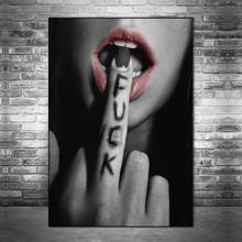Pinturas de lienzos para pared, pósteres e impresiones artísticos de labios sexys con dedos en negro, imágenes de pared, decoración del hogar, Cuadros 2024 - compra barato