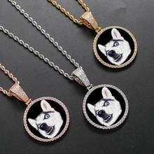 Freewear Custom Photo Memory Medallions Solid Pendant Necklace AAA Cubic Zircon Round Pendant Tennis Chain Hip Hop Jewelry 2024 - buy cheap
