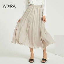 Wixra женская летняя однотонная шифоновая юбка элегантная с высокой эластичной талией Свободная трапециевидная Длинная пляжная юбка для женщин 2024 - купить недорого