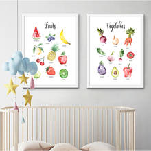 Vegetables Fruits Watercolour Painting Kids Nursery Learning Educational Wall Art Canvas Poster Plants Pictures Kitchen Decor 2024 - buy cheap