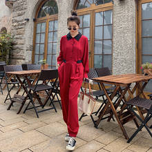 Women Long Sleeve Splice Jumpsuit Shirt Style Slim Casual One Piece Pants Office Lady Korean Elegant Chic Harem Overalls Romper 2024 - buy cheap