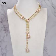 GG Jewelry 50" Cultured Pink Keshi Pearl Mixed Color Rectangle Cz Pave Long Chain Necklace 2024 - buy cheap