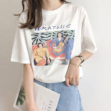 Camisetas de algodón 100% con estampado Vintage para mujer, blusas holgadas de manga corta con cuello redondo, Tops informales Harajuku para verano 2024 - compra barato
