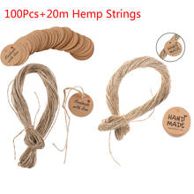 100Pcs  Round Handmade With Love Kraft Paper Hang Tags+20m Hemp Strings Garment Luggage Labels Mark Gift Paper Tags 2024 - buy cheap