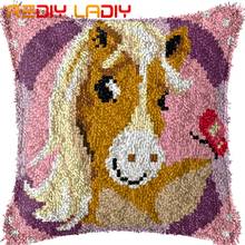 Latch Hook Cushion Kits Horse Girl Pillow Case Acrylic Yarn Pillow Pre-Printed Color Canvas Crochet Cushion Cover Arts & Crafts 2024 - buy cheap