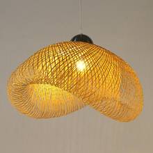 Handmade Bamboo Lamp Wicker Rattan Wave Shade Pendant Light Vintage Japanese Lamp Suspension Home Indoor Dining Table Room 2024 - buy cheap
