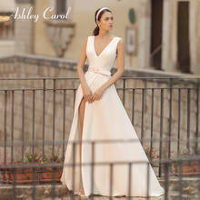 Ashley Carol A-Line Wedding Dress 2022 Elegant V-neck Sleeveless Soft Satin Sashes Vintage Slit-Hem Bridal Gown Vestido De Noiva 2024 - buy cheap