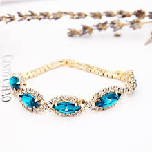 Pulsera de cadena de Metal con diamantes de imitación para mujer, brazalete elegante brillante, azul/verde/rojo, regalo de joyería de boda B026 2024 - compra barato