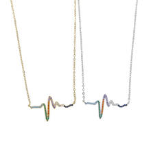 Rainbow CZ Wave Heart Necklace Chic Ecg Pulse Thin Chain Link Charm Pendant Necklace Lightning Women Vintage Jewelry Accessories 2024 - buy cheap