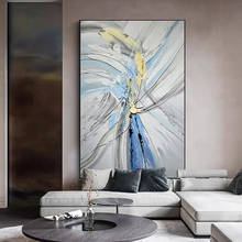Pintura de arte abstracta pintada a mano, lienzo de pintura al óleo azul turquesa, decoración del hogar, imágenes artísticas de pared, 100% 2024 - compra barato