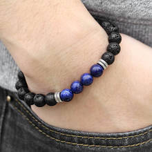 Stainless Steel X Charm Bracelet for Men Women Lapis Lazuli Black Lava Elastic Chain Beaded Bracelets Male Jewelry 8mm DDBM44 2024 - buy cheap