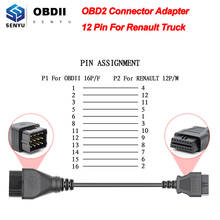 Adaptador de conector obd2 para caminhão renault, 12 pinos obd para obd2 16 pinos para renault obd obd2, ferramenta de diagnóstico automática, cabo de extensão obd2 2024 - compre barato