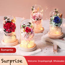 Wholesales Soap Rose Eternal LED Light Beauty The Beast Glass Cover Home Decor Mother Valentines Day Gifts For Wife Girlfriend 2024 - buy cheap