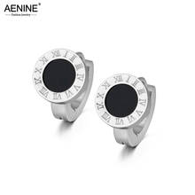 AENINE Trendy Black Shell Circle Roman Numerals Hoop Earrings For Women Titanium Steel Wedding Earrings Jewelry Brincos AE18013 2024 - buy cheap