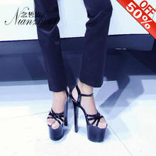 Sandalias de aguja con plataforma y punta abierta para mujer, zapatos de tacón alto y lacado en negro, para verano 2024 - compra barato