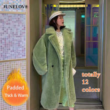 JuneLove Women Winter Faux Fur Warm Long Coat Vintage Long Sleeve Female Thick Teddy Bear Coat Casual Loose Oversize Outwears 2024 - buy cheap