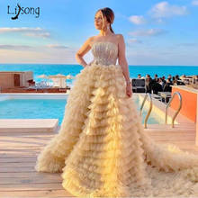 New Ball Gown Yellow Evening Party Dresses Gorgeous Sequin Tiered Tulle Long Prom Gowns Custom Formal Dresses Vestido De Festa 2024 - buy cheap