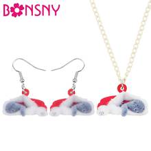 Bonsny acrílico Navidad sombrero escocés doblado gato joyería conjuntos collar pendientes Animal joyería para mujer chica adolescente decoración regalo 2024 - compra barato