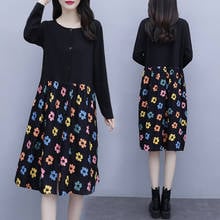 Black Floral Printed Long Korean Style Oversized Party Vintage Women'S Dress For Christmas Clothes Long-Sleeve 2020 Spring D0599 2024 - buy cheap