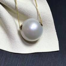 Натуральный 14 мм круглый пресноводный белый жемчуг кулон ожерелье 18 дюймов 925 серебро золото 2024 - купить недорого