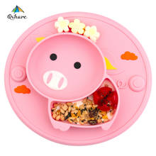 Qshare Baby Dishes Silicone Suction Plate Cute Pig Children Feeding Plate Baby Food Feeding Bowl 2024 - buy cheap