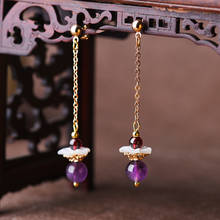 fashion shell flower purple crystal  earrings long dangle earrings vintage spring and summer for women girl 2024 - buy cheap