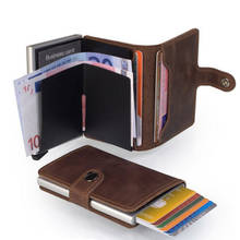 Anti Rfid Slide Credit Card Holder Genuine Leather Men Smart Minimalist Wallet Aluminum Metal Cardholder Bag card box 2024 - buy cheap