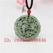 Natural green Magpie Plum blossom Pendant Necklace Jewellery Fashion Accessories Hand-Carved Man Woman Luck Amulet Gifts 2024 - buy cheap