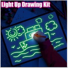 Almofada de desenho de luz crianças placa de desenho luminescente brilhante magia grafite pintura escrita brinquedo educacional 2024 - compre barato