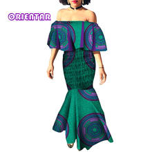 Женское платье в африканском стиле Bazin Riche, длинное платье с открытыми плечами и принтом в африканском стиле, вечернее платье русалки, WY4663 2024 - купить недорого