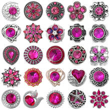 6pcs/lot Snap Button Jewelry Rose Red Rhinestone Flower Snap Buttons Fit 18mm Snap Bracelets Bangles DIY Jewelry 2024 - buy cheap