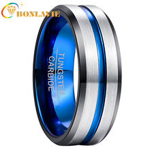 Мужское вольфрамовое кольцо BONLAVIE шириной 8 мм, черное гальванизированное внутреннее Коническое кольцо + голубой паз/стальное матовое кольцо из вольфрамовой стали 2024 - купить недорого