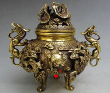 Antique Chinese Fengshui Brass Nine Dragons Incense Burner Statue Qianlong Mark 2024 - buy cheap