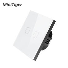 Mobu EU/UK Standard AC 170-250V White Luxury Glass Panel 2 gang 1 way Touch Wall Sensor Light Switch