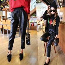 PU leather pants female harem pants autumn and winter plus velvet high waist was thin outside wearing casual long pants women 2024 - buy cheap