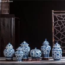 Tanque de armazenamento de cerâmica, antigo, azul e branco, porcelana, decoração de casa, artesanato, sala de estar, acessórios de decoração 2024 - compre barato